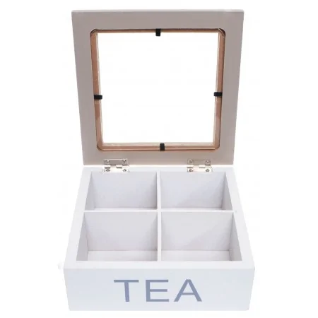 Pudełko na herbatę biało-beżowe z koronką 4 przegródki