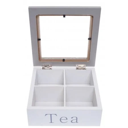 Pudełko na herbatę z koronką 4 przegródki biały + szary