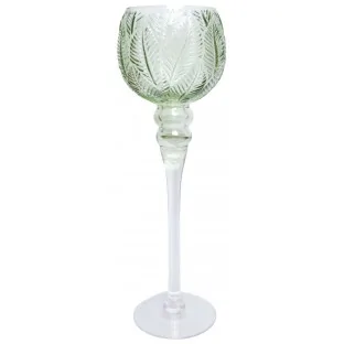 Świecznik KIELICH na nóżce 40 cm zielony w liście 