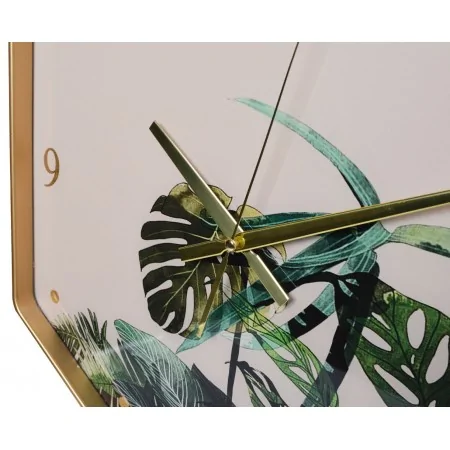 Zegar sześciokąt z motywem liści 49x43 cm 
