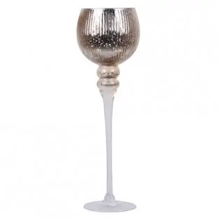 Świecznik szklany KIELICH szampański w prążki 30 cm