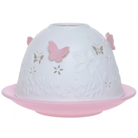Lampion na tealighta ceramiczny motyle różowe 7,5 cm
