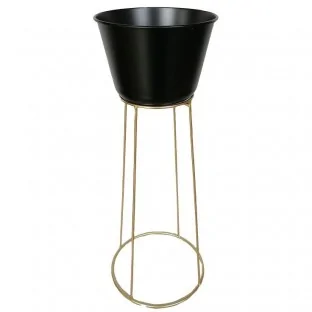 KWIETNIK metalowy czarny na złotym stojaku 76 cm