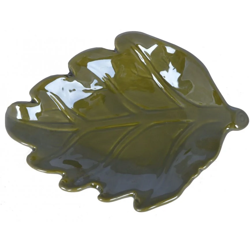 Talerz podstawka zielony liść ceramiczny 17 cm