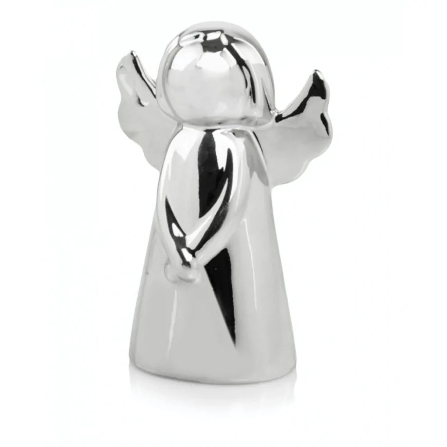 Anioł Aniołek srebrny ceramiczny dekoracja figurka 12 cm