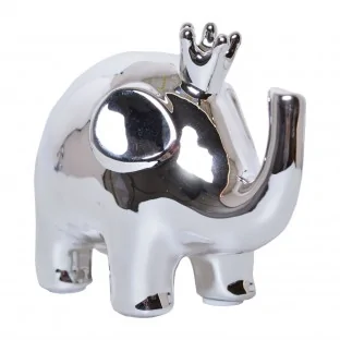 Skarbonka słoń słonik srebrny w koronie 12 x 15 cm