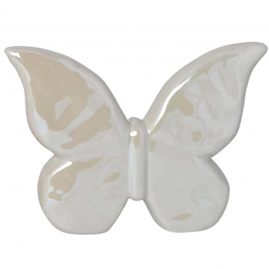 Motyl perłowy beżowy figurka ceramiczny 7,5 cm