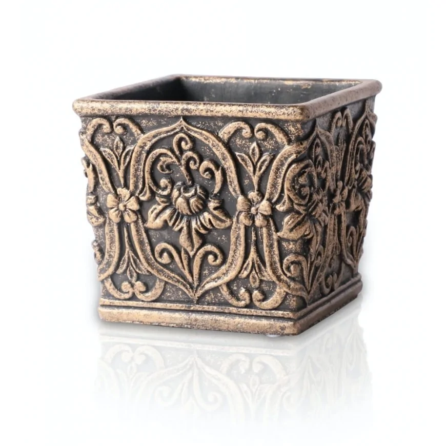 Osłonka stare złoto mosiądz doniczka kwadratowa 14 cm