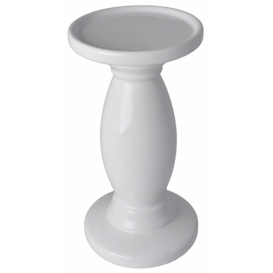 Świecznik biały ceramiczny wysoki 20,5 cm