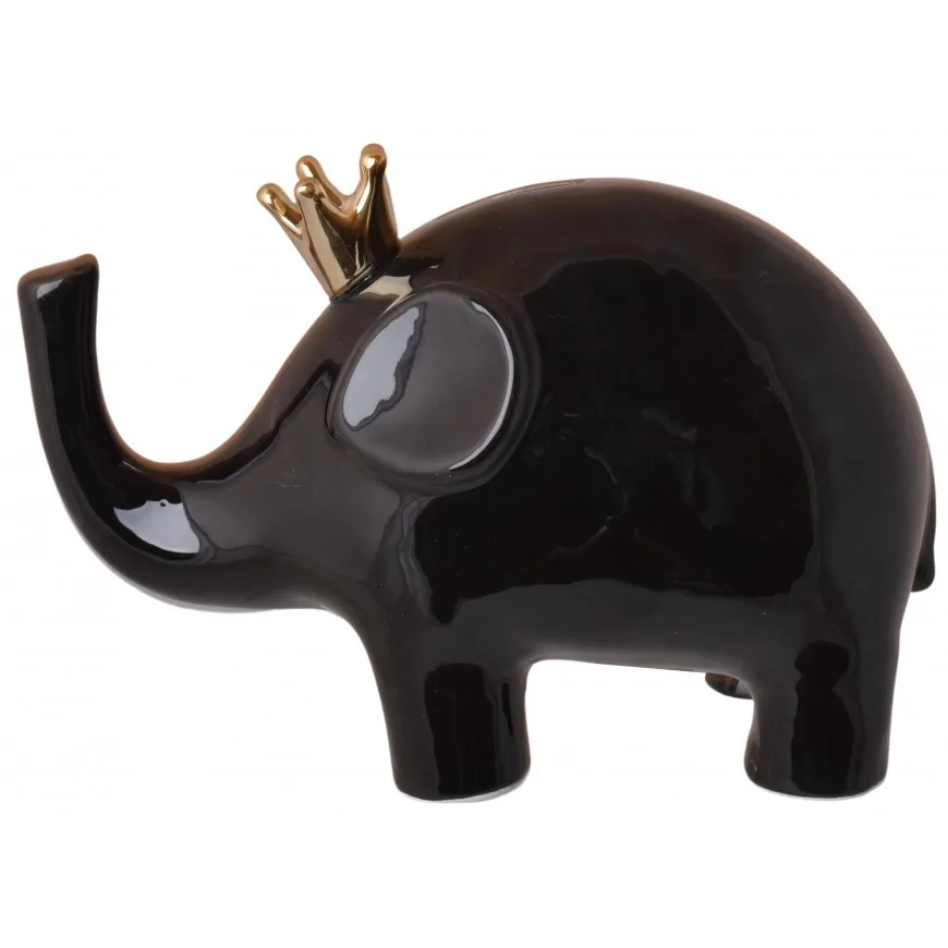 Skarbonka mała słonik słoń czarny w koronie 9 cm
