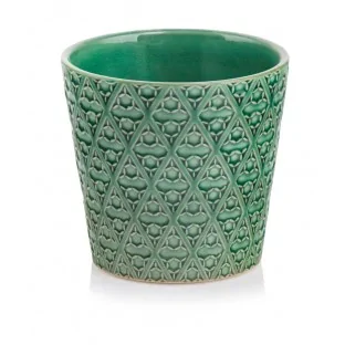 Osłonka zielona z wzorem doniczka vintage 13 cm