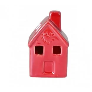 Domek led czerwony ceramiczny lampion 8 cm