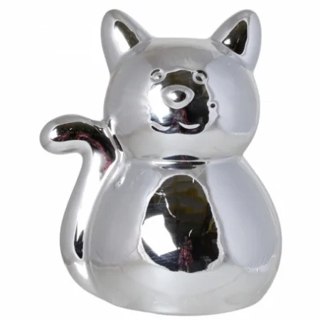 Skarbonka kot kotek srebrna ceramiczna na prezent 16 cm