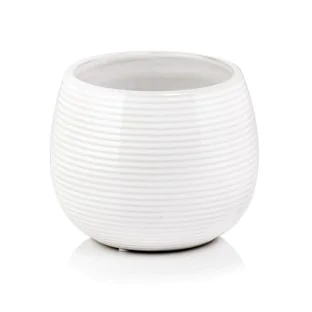 Osłonka kremowa doniczka kula prążkowana 14 cm