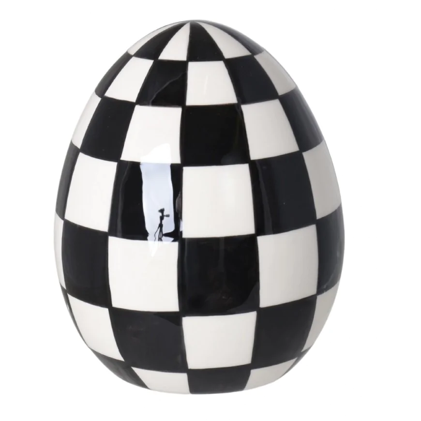 Jajko wielkanocne w kratkę biało czarne 13,5 cm