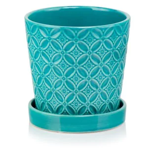 Doniczka niebieska z podstawką donica 15x15 cm