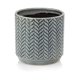 Osłonka niebieska w listki vintage doniczka 13 cm