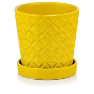 Doniczka żółta z podstawką donica 15x15 cm