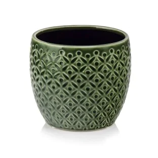 Osłonka zielona doniczka kula z wzorem 11x9 cm