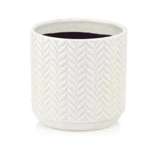 Osłonka szara w listki vintage doniczka 13 cm