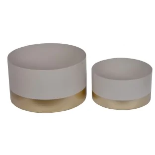 Donica beżowa misa metalowa ze złotym paskiem 23 cm