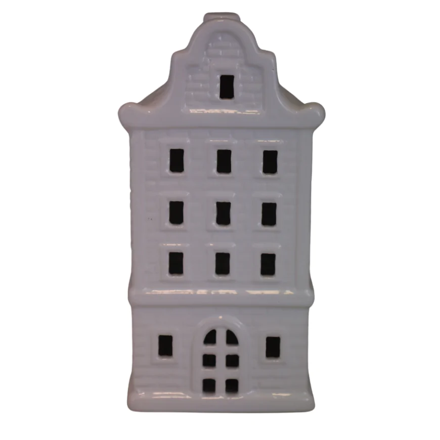 Domek ceramiczny biały led kamieniczka 20 cm