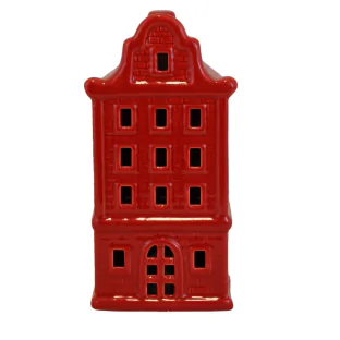 Domek ceramiczny czerwony led kamieniczka 20 cm