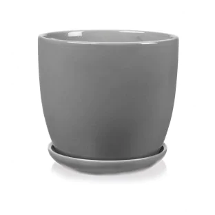 Doniczka szara z podstawką ceramiczna 20x19 cm