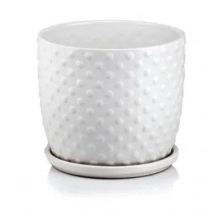 Doniczka biała z podstawką ceramiczna 17x16 cm