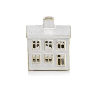 Domek na tealighta ceramiczny beżowo biały 12 cm