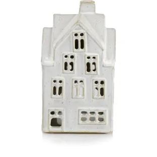 Domek na tealighta duży ceramiczny beżowo biały 19 cm