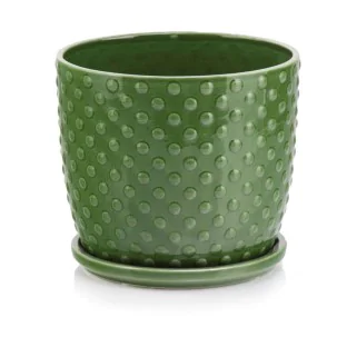 Doniczka zielona z podstawką ceramiczna 15x14 cm