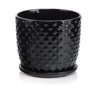 Doniczka czarna z podstawką ceramiczna 15x14 cm