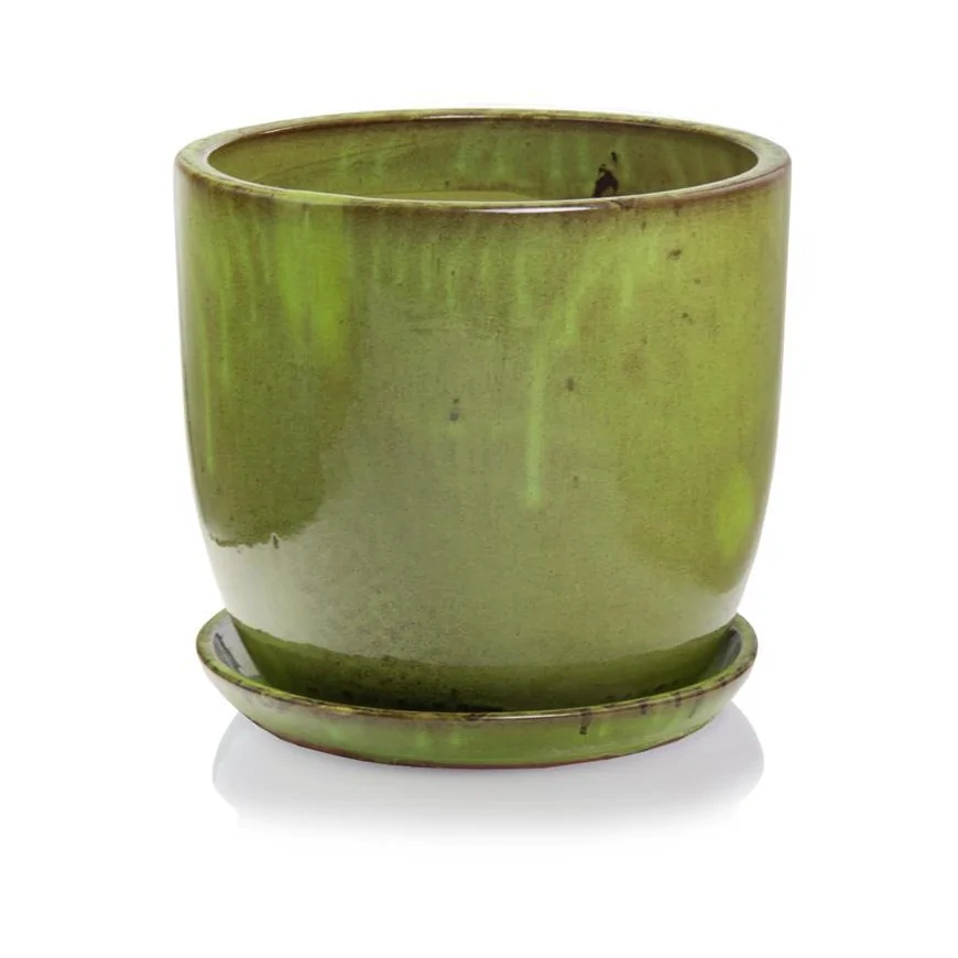 Donica ogrodowa ceramiczna zielona z podstawkiem 23 cm