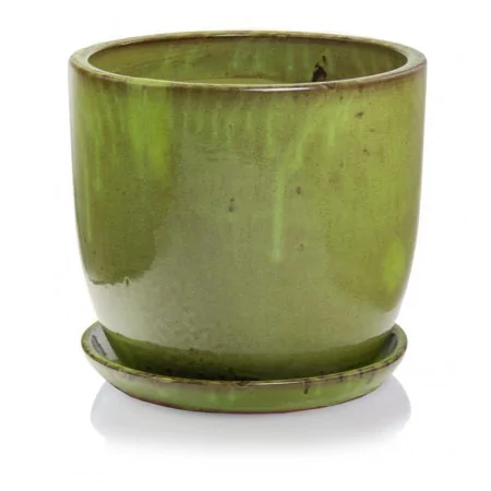 Donica ogrodowa ceramiczna zielona z podstawkiem 23 cm