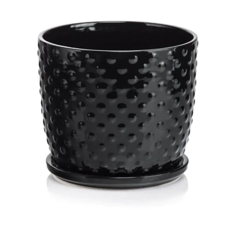 Doniczka czarna z podstawką ceramiczna 15x14 cm