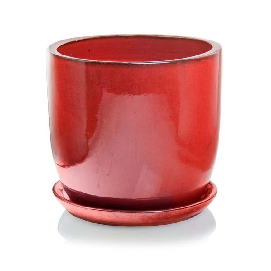 Donica ogrodowa ceramiczna czerwona z podstawkiem 23 cm