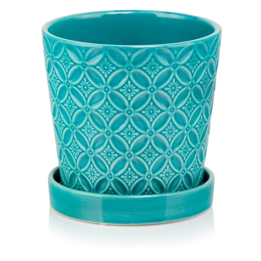 Doniczka niebieska z podstawką donica 15x15 cm