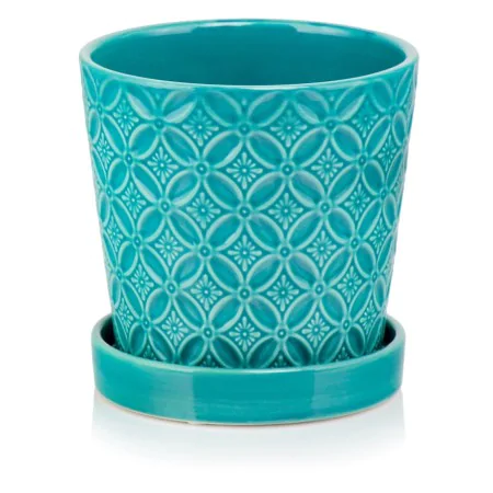 Doniczka niebieska z podstawką donica 15x15 cm