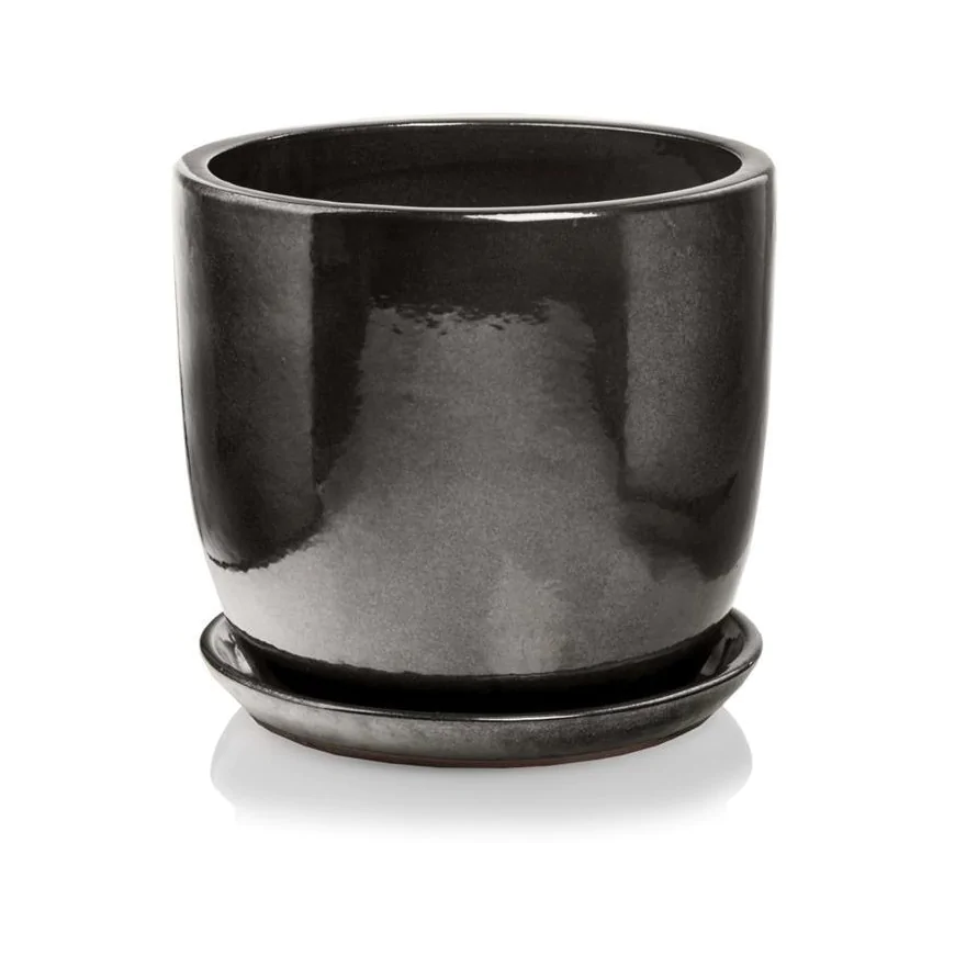 Donica ogrodowa ceramiczna antracytowa z podstawkiem 23 cm