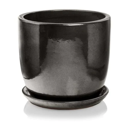 Donica ogrodowa ceramiczna antracytowa z podstawkiem 23 cm