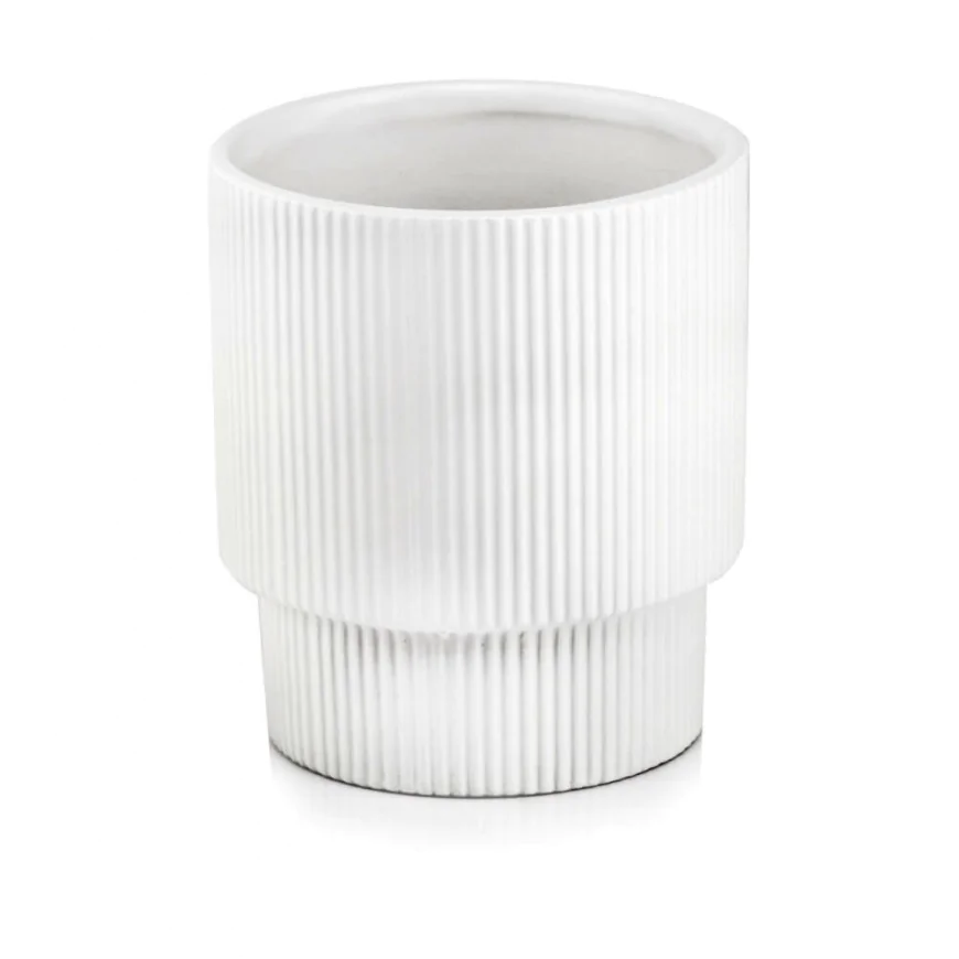 Osłonka biała karbowana ceramiczna doniczka 13 cm