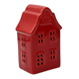 Domek led latarenka czerwony ceramiczny 15,5 cm