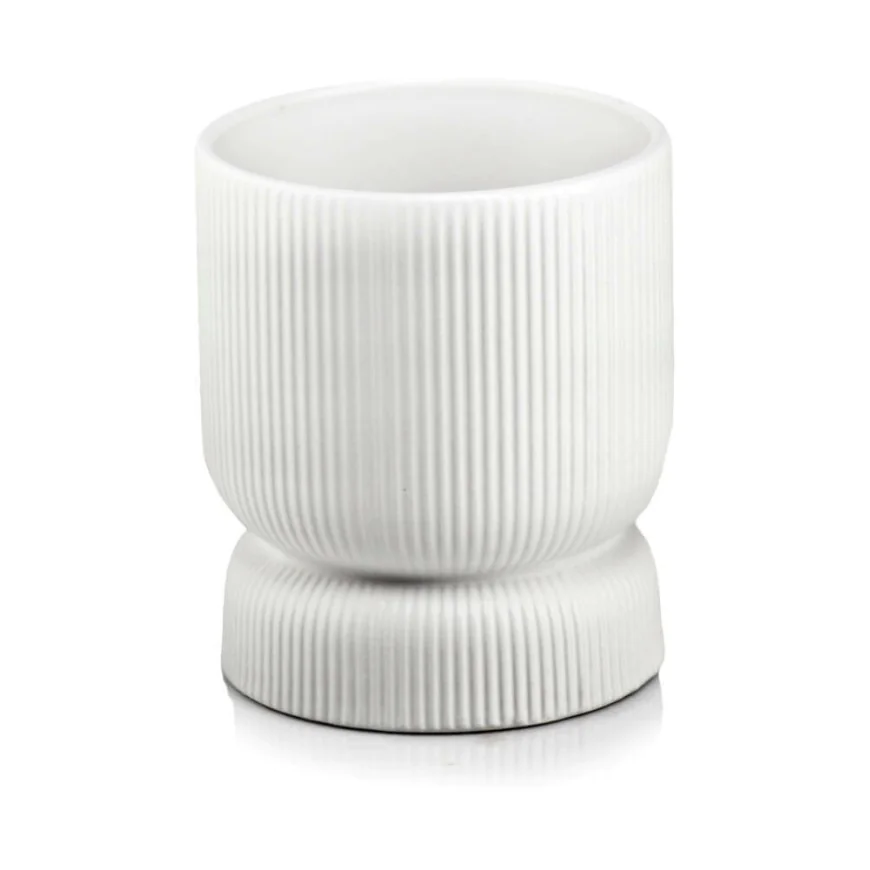 Osłonka biała karbowana ceramiczna doniczka 16x20 cm