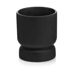 Osłonka czarna karbowana doniczka ceramiczna 16x20 cm