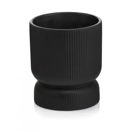 Osłonka czarna karbowana doniczka ceramiczna 16x20 cm