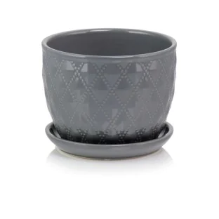 Doniczka szara ceramiczna z podstawką 17 cm SKAZA