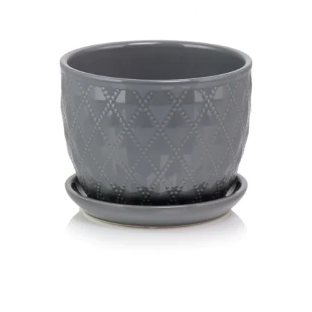 Doniczka szara ceramiczna z podstawką 17 cm SKAZA