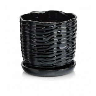 Donica czarna ceramiczna z podstawkiem 19 cm