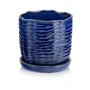 Donica kobaltowa niebieska ceramiczna z podstawkiem 19 cm